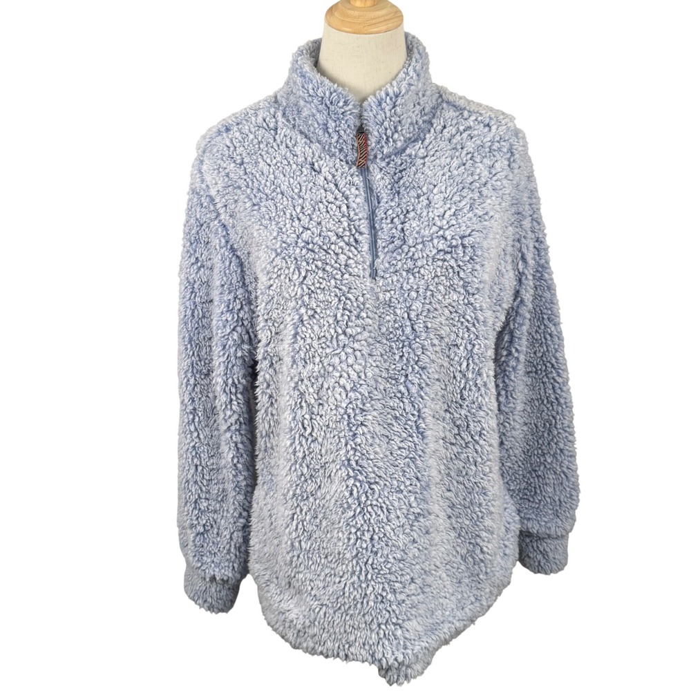 Weatherproof Vintage Women L Sherpa Pullover Blue Quarter Zip Faux Fur‎ Fleece